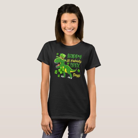 Kids Happy St Patricks Trex Day Cute Dinosaur Luck Tシャツ (正面フル)