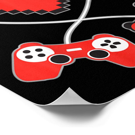 Kids Heart Pixel Art Video-game Controller Valenti ポスター (角)