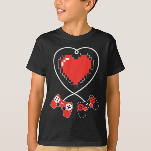 Kids Heart Pixel Art Video-game Controller Valenti Tシャツ (正面)