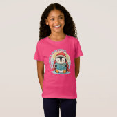 Kids' Hot Pink Reading Penguin Storytime Cotton Te Tシャツ (正面フル)