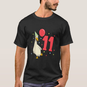 Kids I am 11 with runner duck -子供の誕生日11 y Tシャツ