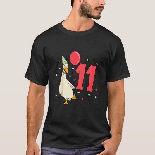 Kids I am 11 with runner duck -子供の誕生日11 y Tシャツ (正面)