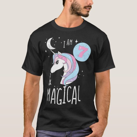Kids I AM 7 And Magic Unicorn 7誕生日7年 Tシャツ (正面)