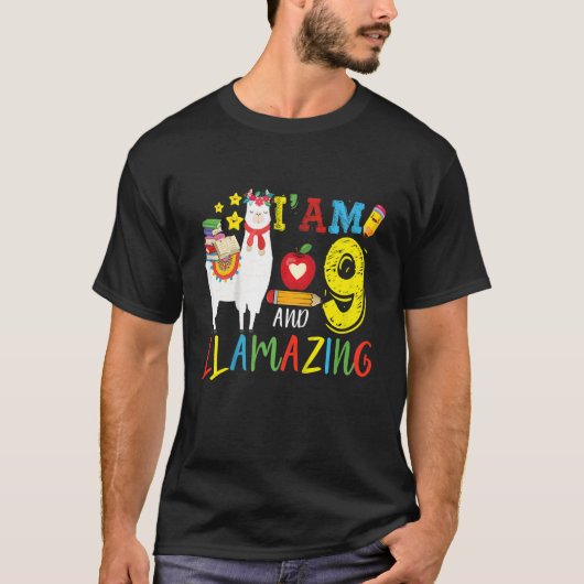 Kids I Am 9 Years Old And Llamazing Llama 9th Birt Tシャツ (正面)