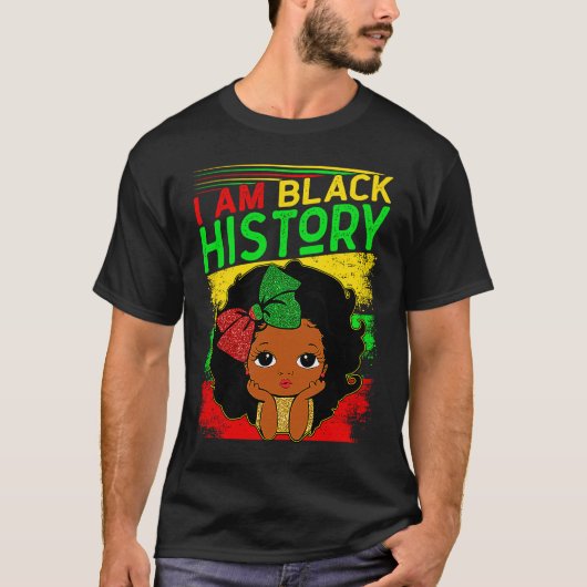 Kids I Am Black History Girls Little Melanin Queen Tシャツ (正面)