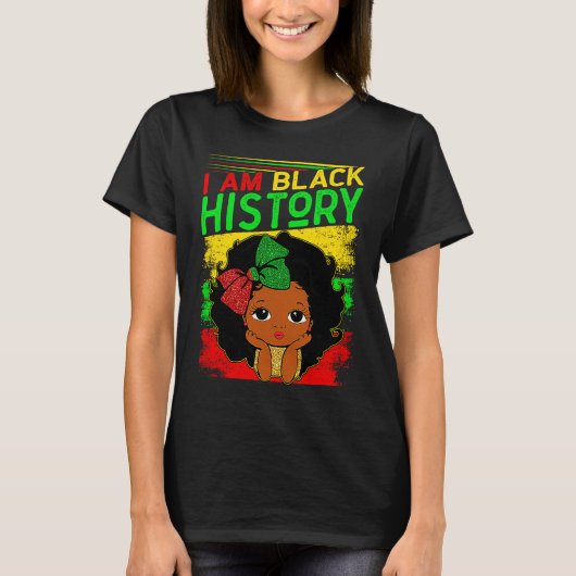 Kids I Am Black History Girls Little Melanin Queen Tシャツ (正面)