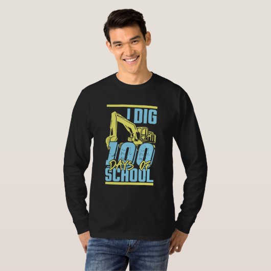 Kids I Dig 100 Days Of School Digger Excavator 100 Tシャツ (正面フル)