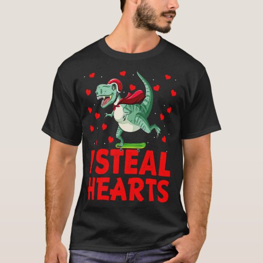 Kids I Steal Hearts Dinosaur Valentines Day For Ba Tシャツ (正面)