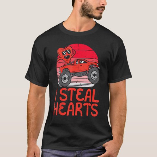 Kids I Steal Hearts Monster Truck Toddler Boy Vale Tシャツ (正面)