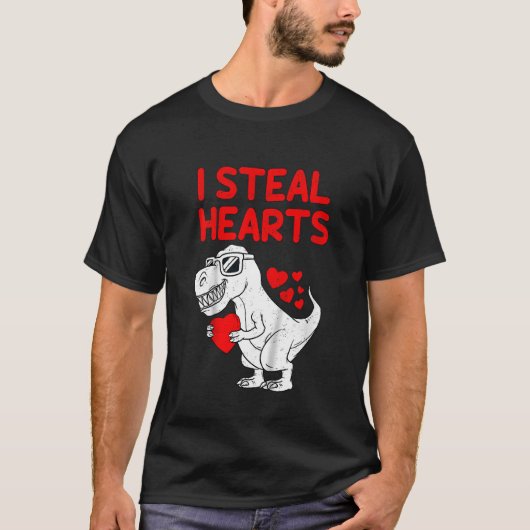 Kids I Steal Hearts T Rex Dino Valentines Day Todd Tシャツ (正面)