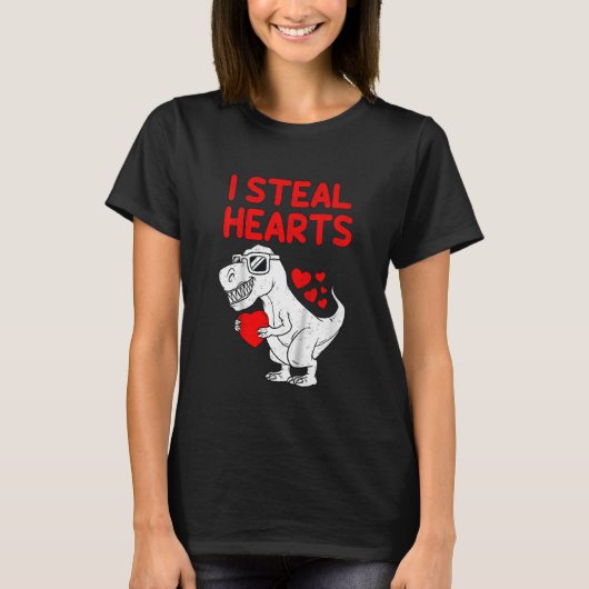 Kids I Steal Hearts T Rex Dino Valentines Day Todd Tシャツ (正面)