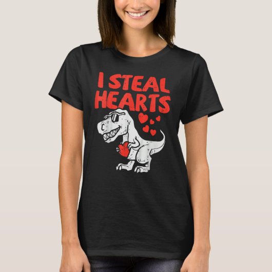 Kids I Steal Hearts Trex Dino Baby Boy Valentines  Tシャツ (正面)