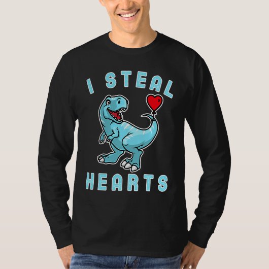 Kids I Steal Hearts Trex Dino Cute Baby Boy Valent Tシャツ (正面)