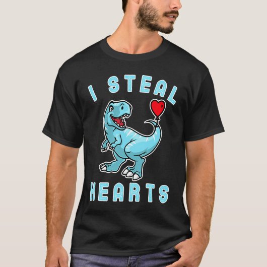 Kids I Steal Hearts Trex Dino Cute Baby Boy Valent Tシャツ (正面)