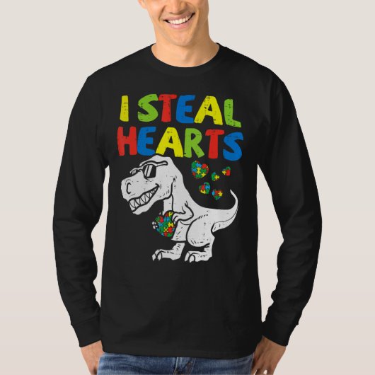 Kids I Steal Hearts Trex Dinosaur Toddler Autism A Tシャツ (正面)