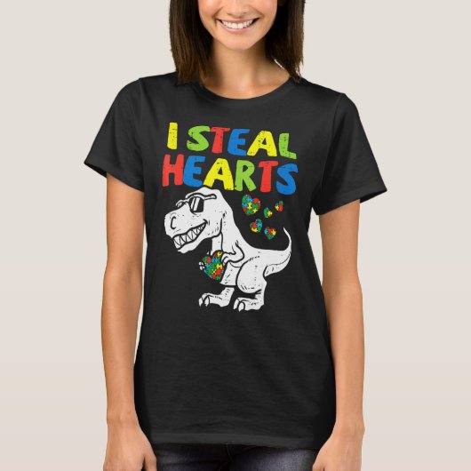 Kids I Steal Hearts Trex Dinosaur Toddler Autism A Tシャツ (正面)