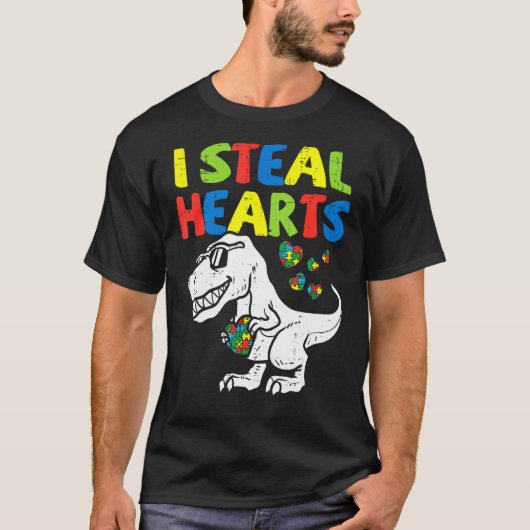 Kids I Steal Hearts Trex Dinosaur Toddler Autism A Tシャツ (正面)