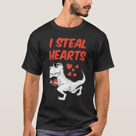 Kids I Steal Hearts Valentine's Day Toddler Dinosa Tシャツ (正面)