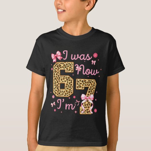 Kids I Was 6 Now I'm 7 Leopard Coquette Bow Birthd Tシャツ (正面)