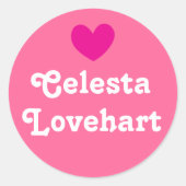 Kids idハートピンクと白の女の子のステッカー ラウンドシール (正面)