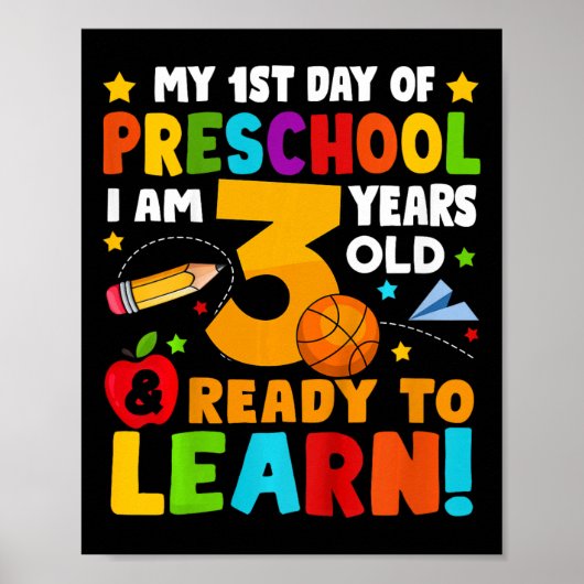 Kids I'm 3 Ready To Learn First Day Of School Pres ポスター (正面)