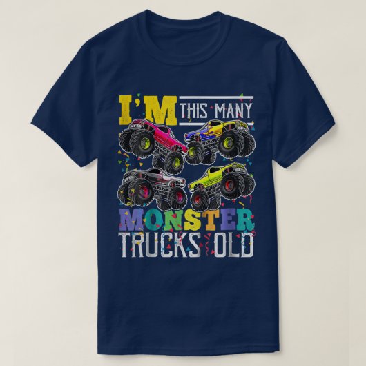 Kids I'm This Many Monster Trucks Old 4th Birthday Tシャツ (デザイン正面)