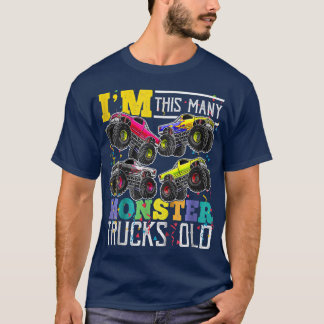 Kids I'm This Many Monster Trucks Old 4th Birthday Tシャツ