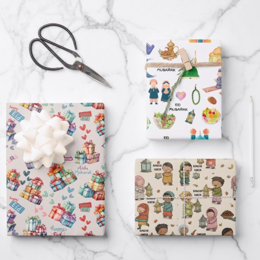 Kids Islamic Gift Wrap – Colourful Eid & Ramadan ラッピングペーパーシート (正面)
