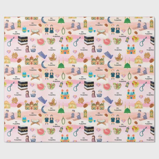 Kids Islamic Gift Wrap – Colourful Eid & Ramadan ラッピングペーパー (フラット)