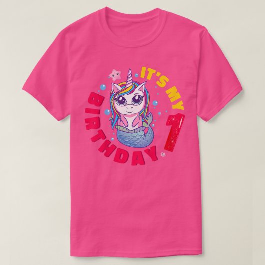 Kids It's My 1Birthday Happy 1 Year Unicorn Mer Tシャツ (デザイン正面)