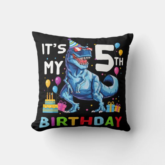 Kids It's My 5th Birthday Happy 5 Year T-Rex クッション (正面)