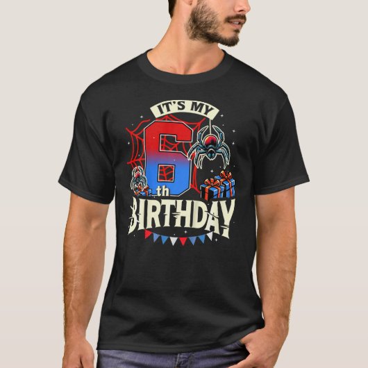 Kids It's My 6th Birthday Spider Theme Party 6 Yea Tシャツ (正面)