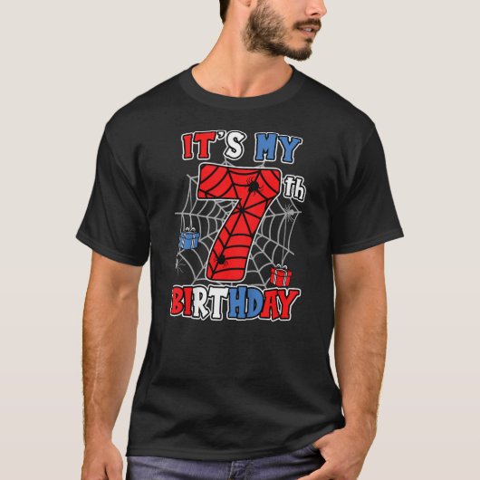 Kids It's My 7th Birthday Spider Theme Party 7 Yea Tシャツ (正面)