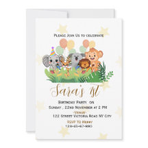 Kids Jungle Safari Birthday Party Invitation 