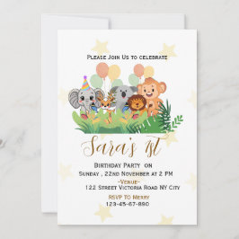 Kids Jungle Safari Birthday Party Invitation  招待状