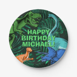 Kids Jurassic Dino Personalized Dinosaur Birthday ペーパープレート
