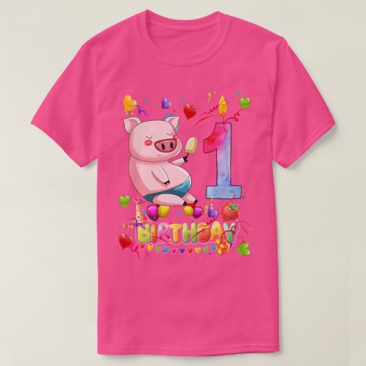 Kids Kids Pig Birthday Party 1 Year Old Boy 1th Pi Tシャツ (デザイン正面)