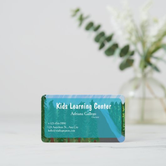 kids leaning center  Business card (editable) 名刺 (スタンド正面)