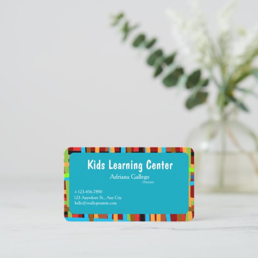 kids leaning center Business card (editable) 名刺 (スタンド正面)