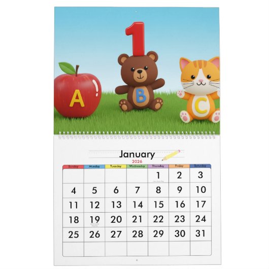Kids Learning Calendar – ABC & 123 Educational カレンダー (1月 2026)