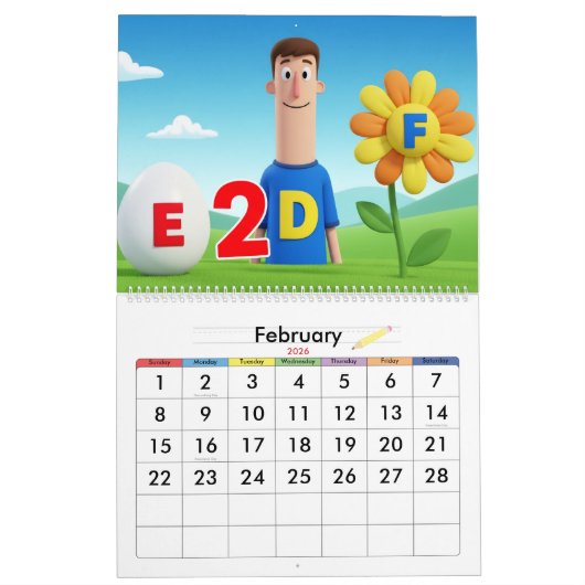 Kids Learning Calendar – ABC & 123 Educational カレンダー (2月 2026)