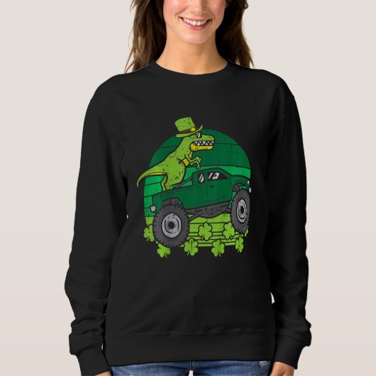Kids Leprechaun Dino Monster Truck St Patricks Day スウェットシャツ (正面)