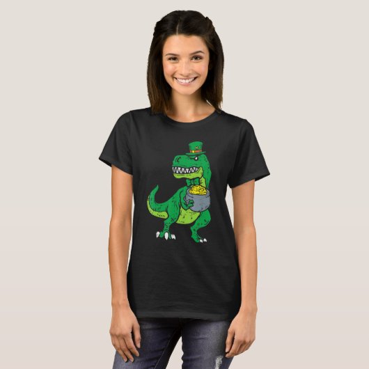 Kids Leprechaun Irish T-Rex Dinosaur St Patrick Da Tシャツ (正面フル)