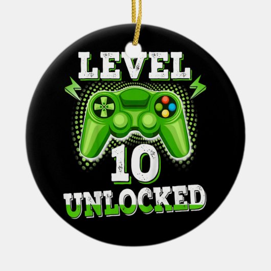 Kids Level 10ロック解除済み誕生日ビデオゲーム10th セラミックオーナメント (正面)