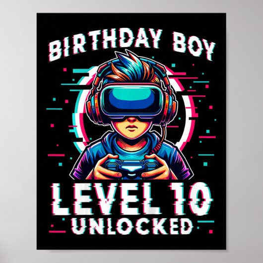 Kids Level 10 Unlocked 10 Years Old Birthday Gamer ポスター (正面)