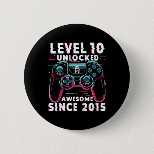 Kids Level 10 Unlocked Video Game 10th Birthday Ga 缶バッジ (正面)