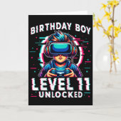 Kids Level 11 Unlocked 11 Years Old Birthday Gamer カード (黄色い花)