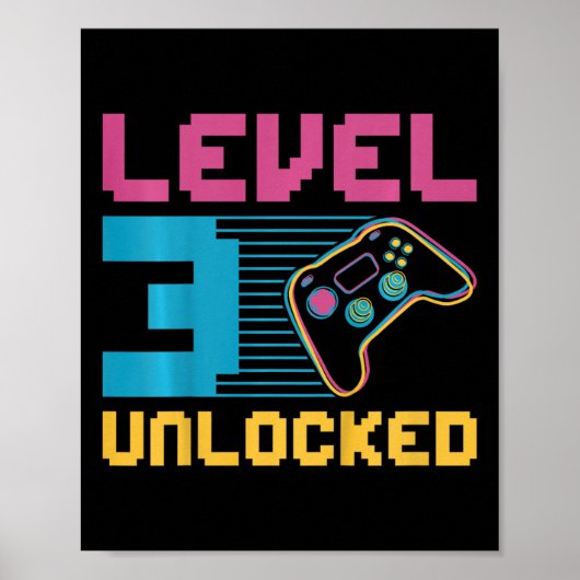 Kids Level 3 Unlocked Gaming Birthday  ポスター (正面)