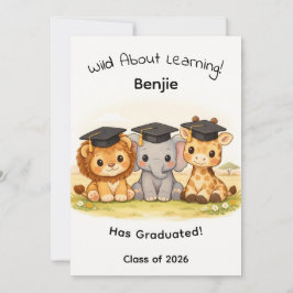 Kids Lion Elephant Giraffe Woodland Graduation カード