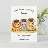 Kids Lion Elephant Giraffe Woodland Graduation カード (スタンド正面)